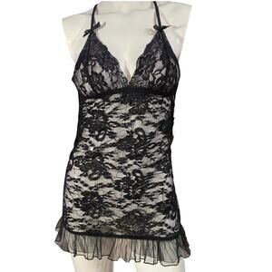 NWT Hustler Hollywood Dreamgirl Black Lace Lingerie Slip Small (Retro 2014)